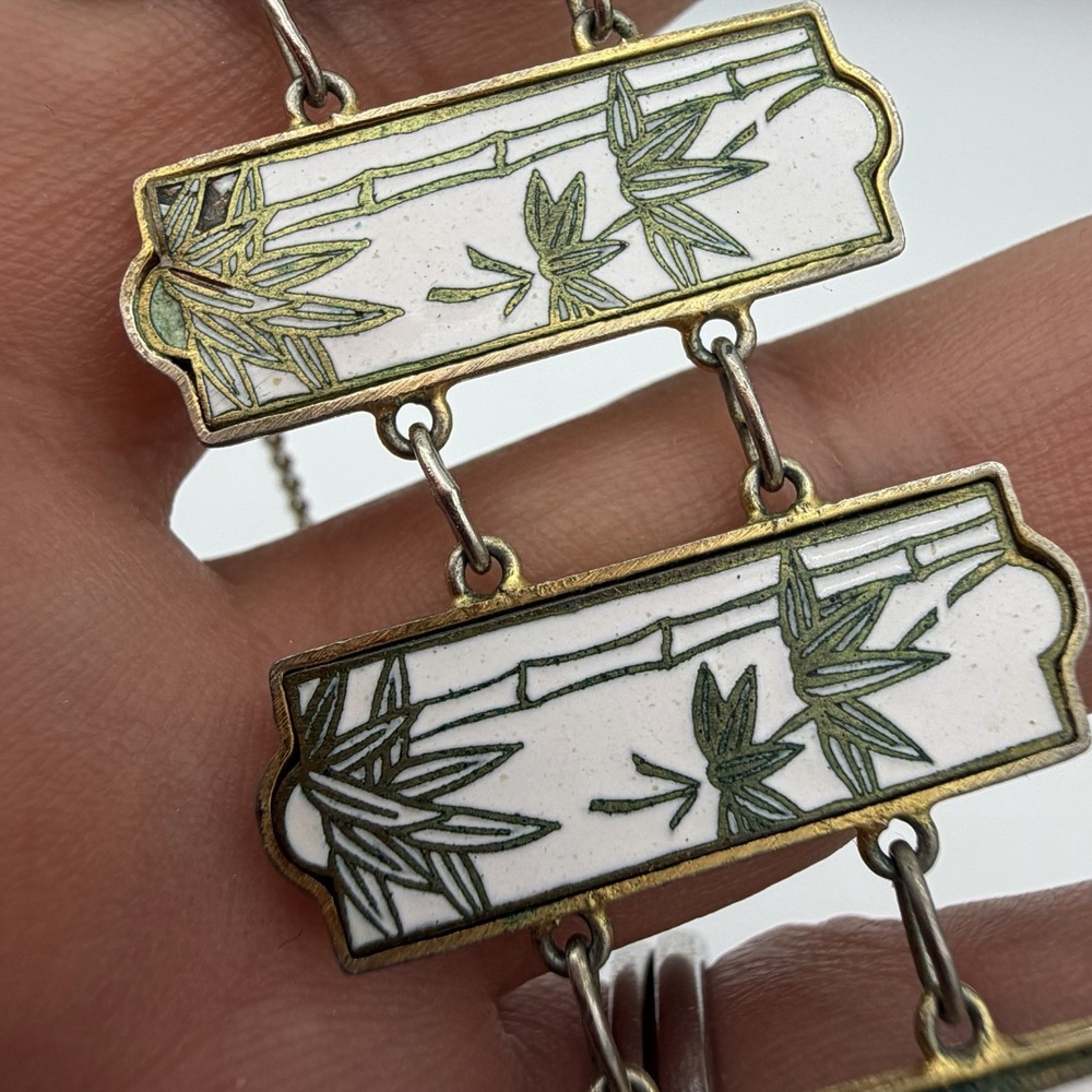 Vintage Japanese Satsuma Bamboo Bracelet‎ Inlay Link Panel Security Chain Read